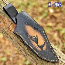 Hand Tiger Engraved Fixed blade Knife Leather Sheath Holster belt Loop K... - $14.25