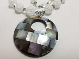 White Crackle Quartz Necklace with Black Diamond Crystal &amp; Checkered Pendant - £38.44 GBP