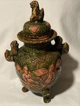 Asian Ginger Jar Temple Urn Lidded Vase Foo Dog Handle 9&quot; - £27.10 GBP