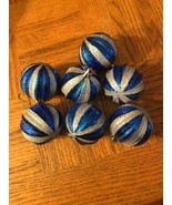 Christmas Blue/Gold Hanging Plastic Bulbs Set Of 7-Very Rare &amp; Beautiful... - €21,69 EUR