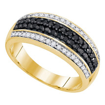10kt Yellow Gold Womens Round Black Color Enhanced Diamond Band Ring 1/2 Cttw - £319.74 GBP