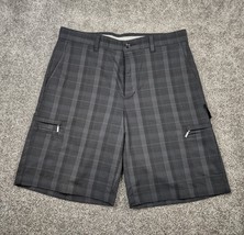 Greg Norman Shorts Men 32 Black Plaid Flat Front Rubberized Waistband Golf Chino - £11.21 GBP