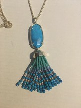 Kendra Scott Eva Gold Tone Long Pendant Necklace Aqua Blue Howlite new - $116.88