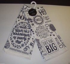 New Cynthia Rowley Set of 2 Kitchen Towels 100% Cotton Home Sweet Home Dream Big - £14.78 GBP