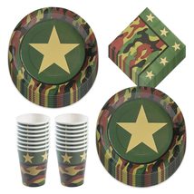 Army Camo Party Pack - Camouflage Paper Dinner Plates, Napkins, and Cups (Serves - £15.81 GBP