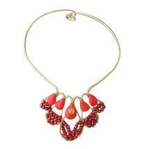 Red Delight Coral-Pearl Brass Choker Necklace - £23.81 GBP