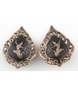 VINTAGE SIAMESE STERLING SILVER AND NIELLO ETCHED FILIGREE CLIP-ON EARRINGS - $1,789.13 MXN