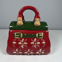 David&#39;s Cookies Holiday Christmas Purse Shaped Cookie Jar with Lid 7&quot; Tall - £15.79 GBP