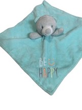 Baby Starters BE HAPPY Aqua Gray Bear Security Blanket Lovey Rattle - $9.88