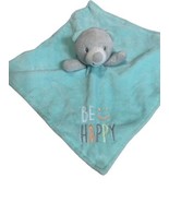 Baby Starters BE HAPPY Aqua Gray Bear Security Blanket Lovey Rattle - $9.88