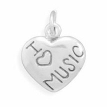 Oxidized &quot;I Love Music&quot; Scripted Heart Charm Pendant Men Boys Gift 14K White GP - £25.43 GBP