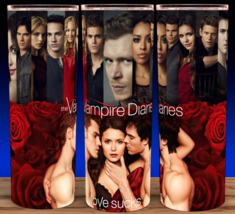 Vampire Diaries Love Sucks Damon &amp; Stefan No Shirts with Elena Cup Mug Tumbler - $19.75