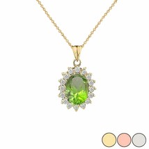 10k Solid Solid Gold August Birthstone Genuine Peridot Pendant Necklace - £95.82 GBP+