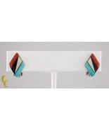 Sterling Silver Lapidary Inlay Clip-On Earrings Turquoise, Coral, Onyx, ... - €296,26 EUR