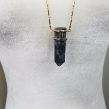 Faux Gray Jasper Polished Point Stone 30&quot; Gold Tone Necklace - £3.97 GBP
