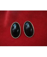 Vintage Gold &amp; Black Oval  Pierced Earrings - £8.25 GBP