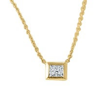 0.40CT Princess Cut Moissanite Women Bezel Set Necklace 14K Yellow Gold Plated - £79.92 GBP