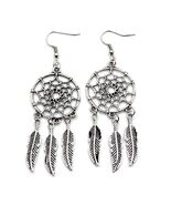 DREAM CATCHER EARRINGS 3.5&quot; Drop Dangle Metal Feather Stainless Steel Ea... - $71.88 MXN