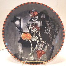 222 Fifth Lady Skeleton 8&quot; Plate Appetizer Salad Dessert Halloween Pumpkin - $15.99