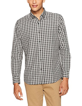 Goodthreads Mens Standard-Fit Long-Sleeve Gingham Slub Shirt, Grey Heath... - $10.89