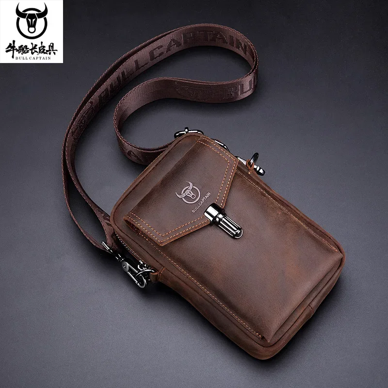 And crazy horse leather men s bag male shoulder bag multifunctional 7 inch mobile phone thumb200