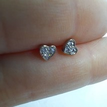 Earrings Heart Bling Tiny CZ Silver tone studs 3 stone - £7.12 GBP