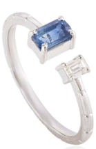 18k White Gold Two Stone Sapphire and Diamond Open Ring Gift for Women - £526.36 GBP