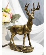 Realistic 10 Point Antlers Trophy Buck Stag Deer Rustic Statue In Gold P... - $62.57 CAD