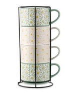 Five (5) Thyme &amp; Table ~ WHITE &amp; GREEN FLORAL PATTERNS ~ Stacking Mugs w... - $60.00