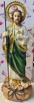 San Judas Tadeo Apostle Saint Jude Robe Staff Money Coin Religious Figurine - £36.21 GBP
