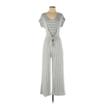 Caution To The Wind Sz L Jumpsuit Gray White Striped V Neck Stretch Soft - $465.32 MXN