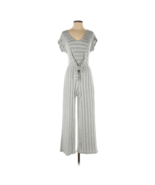 Caution To The Wind Sz L Jumpsuit Gray White Striped V Neck Stretch Soft - $34.42 CAD