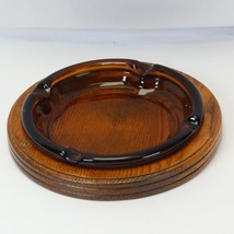 MCM Cigar Glass Amber 7.75&quot; Ashtray &amp; Oak Wood Holder 9&quot;  Pipe Cigarette Tobacco - $45.07