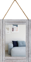 16 X 12 Inch Rustic Wood Framed Wall Mirror with Hanging Rope for Farmhouse Deco - £21.07 GBP