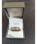 IN BOX - Tungsten Ring Size 9 For Men - SILVER BAND With Simulated Diamonds - €38,34 EUR