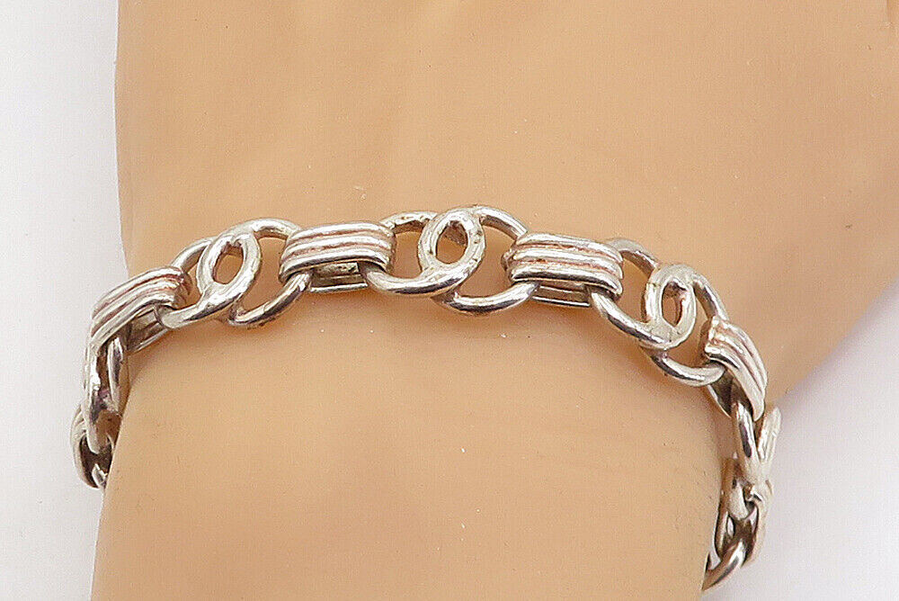 Primary image for 925 Sterling Silver - Vintage Shiny Fluted Round Link Chain Bracelet  - BT3254