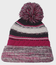 Sport Tek Cable Knit Winter Pom Pom Hat Women Pink White &amp; Charcoal Gray - £12.22 GBP