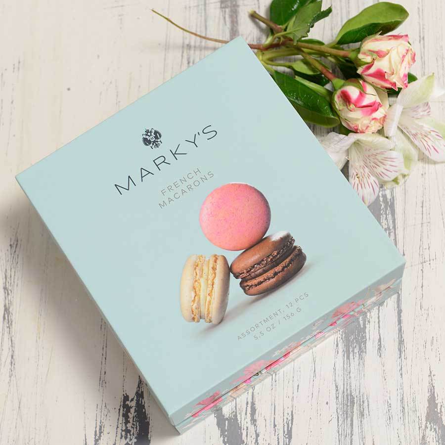French Almond Macarons Assortment - Blue Box - 12 pc box - $32.39