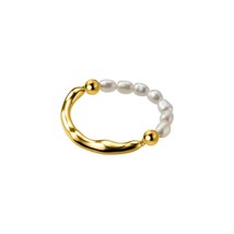925 Sterling Silver Fashion Rings with Small Pearls and Elastic Rope - G... - £22.91 GBP