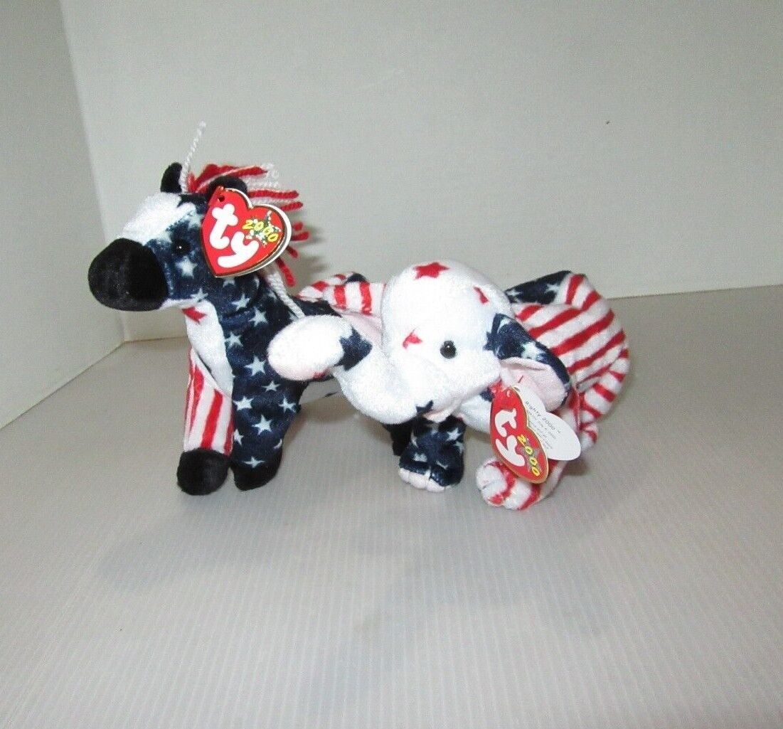 2 Cute Vintage Beanie Babies-2000 Righty Elephant and 2000 Lefty Donkey VNC!! - £7.95 GBP