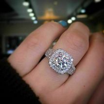 2.90Ct Round Cut Cubic Zirconia 925 Sterling Silver Engagement Wedding Halo Ring - $129.99