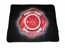 K&#39;s Novelties Black Fire Dept Rescue Department Fighter Crest 50x60 Polar Fleece - £14.19 GBP