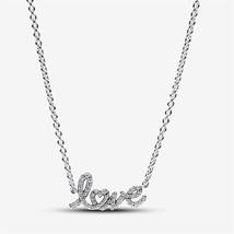 Sterling Silver Pandora Sparkling Handwritten Love Collier Necklace,Gift For Her - $21.29
