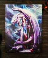 Ebros Anne Stokes Fantasy Dragon Mage Sorceress Wood Framed Canvas Wall ... - $319.23 MXN