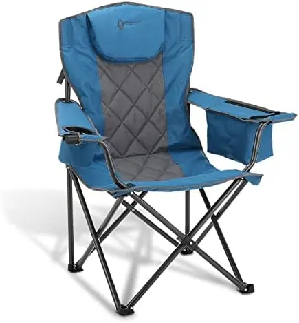 Portable Folding Camping Quad Chair w/ 6-Can Cooler, Cup &amp; Wine Glass Holders, - £57.87 GBP+