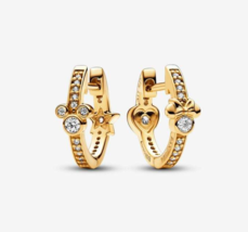 14k Gold-plated Disney Mickey Mouse &amp; Minnie Mouse Sparkling Hoop Earrings - £13.74 GBP