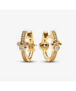 14k Gold-plated Disney Mickey Mouse &amp; Minnie Mouse Sparkling Hoop Earrings - £13.70 GBP
