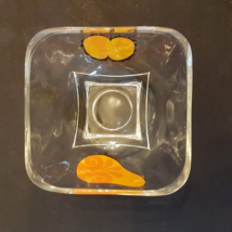Hazel Atlas Capri Colonial Bowl Glass Square Base Dish w/ Peach Pear Decals MCM - £7.85 GBP