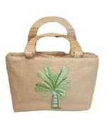 Sonoma Womens Woven Handbag Natural Straw Wood Handles Palm Tree Zip Clo... - $19.79