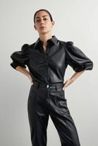 Winter Unique Festive Wear Lambskin Leather Shirt Black Stylish Leather Women&#39;s - £84.99 GBP